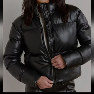 Black Puffer Faux Leather Coat Size Large